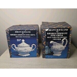 Vintage Johann Haviland Blue‎ Garland Fine China Sugar Bowl & Creamer SET